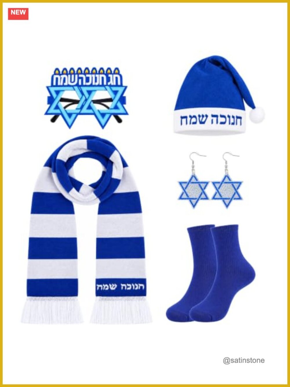 Hanukkah Costume Set 5 Pc Scarf Hat Glasses Earrings Socks One Size Adult